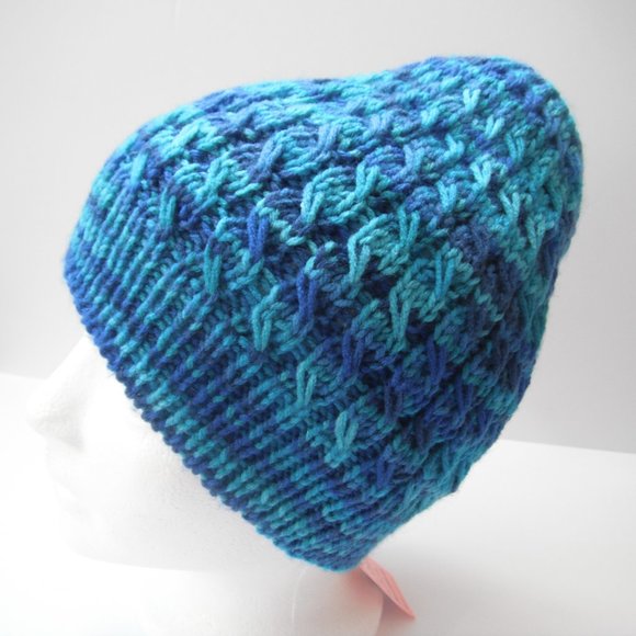 Hand Knitted Hat Toque Adult Size - L-M Acrylic Blue - 027 Hand knit by me - Picture 2 of 8